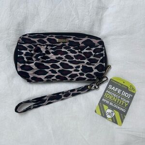 NWT SafeID RFID-Blocking Leopard Print Travel Wristlet